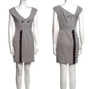 Black Halo Sheath Dress Grey with Black Embroidery and Button Details Size 2